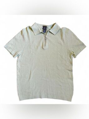 H&M Sage Green Ribbed Zip Polo Top Size M Slim Fit